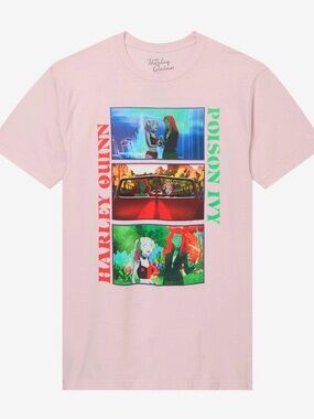 Harley Quinn Poison Ivy Comic Panel Pink Tee- New